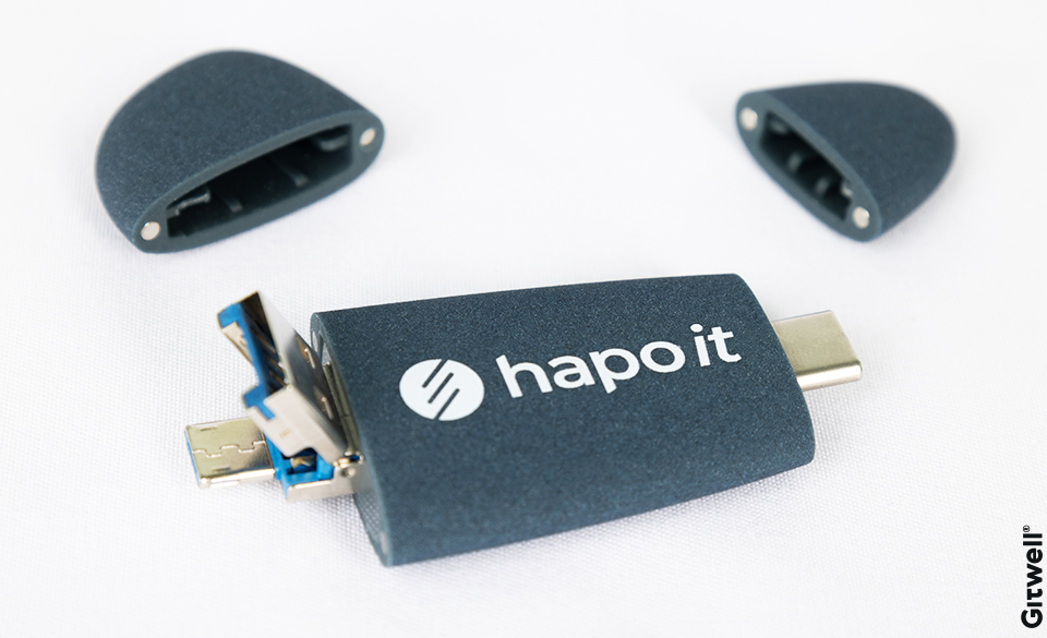 Примеры корпоративных подарков для HAPO it USB флешка с логотипом