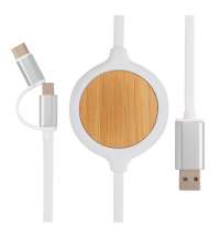 Кабель 3 в 1 с бамбуковой док-станцией для беспроводной зарядки, 5 Вт