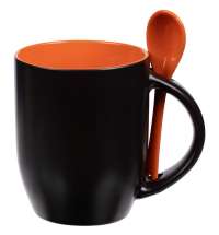 Кружка-хамелеон Melty с ложкой, черная с оранжевым