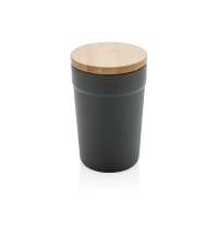 Стакан из переработанного полипропилена GRS с бамбуковой крышкой, 300 мл