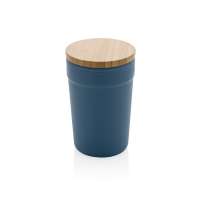 Стакан из переработанного полипропилена GRS с бамбуковой крышкой, 300 мл