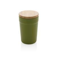 Стакан из переработанного полипропилена GRS с бамбуковой крышкой, 300 мл