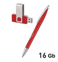 Набор ручка + флеш-карта 16Гб в футляре, красный