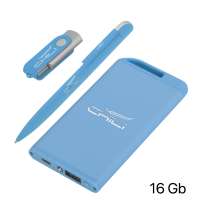 Набор ручка + флеш-карта 16Гб + зарядное устройство 4000 mAh в футляре покрытие soft touch
