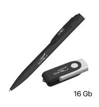 Набор ручка + флеш-карта 16 Гб в футляре, покрытие softgrip