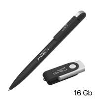 Набор ручка + флеш-карта 16 Гб в футляре,  покрытие softgrip