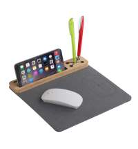 Настольная подставка с беспроводным зарядным устройством, переработанная кожа/бамбук