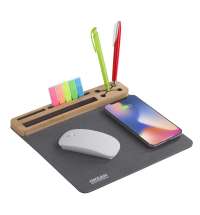 Настольная подставка с беспроводным зарядным устройством, переработанная кожа/бамбук