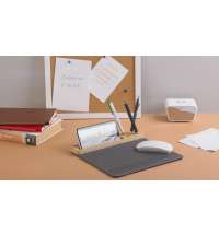 Настольная подставка с беспроводным зарядным устройством, переработанная кожа/бамбук