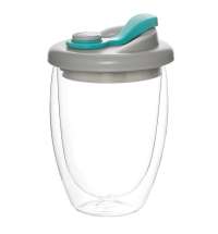 Стакан стеклянный Lotos с двойными стенками и крышкой, голубой