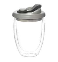 Стакан стеклянный Lotos с двойными стенками и крышкой, серый