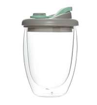 Стакан стеклянный "Lotos" с двойными стенками и крышкой, бирюзовый