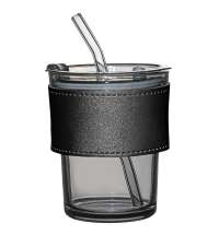 Стакан стеклянный с трубочкой и капхолдером Karamel, черный