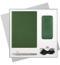 Подарочный набор Tweed, зеленый (ежедневник, ручка, аккумулятор)