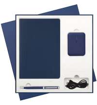 Подарочный набор Rain, синий (ежедневник, ручка, аккумулятор)