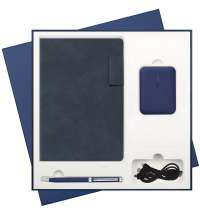 Подарочный набор Teolo, синий (ежедневник, ручка, аккумулятор)