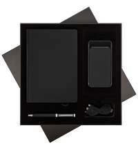 Подарочный набор Rain, черный (ежедневник, ручка, аккумулятор)