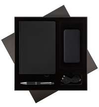 Подарочный набор Rain, черный (ежедневник, ручка, аккумулятор)