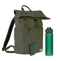 Подарочный набор Boston, зеленый (бутылка, ЗУ, рюкзак)
