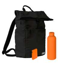 Подарочный набор Boston, черный/оранжевый (термобутылка, ЗУ, рюкзак)
