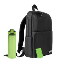 Подарочный набор Forst, черный/салатовый (бутылка, ЗУ, рюкзак)