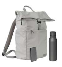 Подарочный набор Boston, серый (термобутылка, ЗУ, рюкзак)