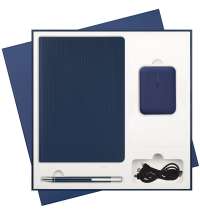 Подарочный набор Rain, синий (ежедневник, ручка, аккумулятор)
