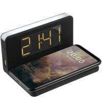 Часы настольные с беспроводным зарядным устройством Pitstop, черный