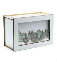 Лес в снегу (прямоугольная, светлая) - упаковка новогодняя из дерева