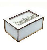 Лес в снегу (прямоугольная, светлая) - упаковка новогодняя из дерева