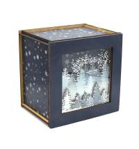 Лес в снегу (квадратная, темная) - упаковка новогодняя из дерева