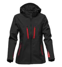 Куртка софтшелл женская Patrol, черная с красным