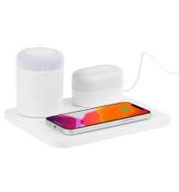 Станция беспроводной зарядки с колонкой и ночником Trilogy, белая