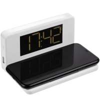 Часы настольные с беспроводным зарядным устройством Pitstop, белые