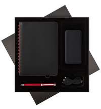 Подарочный набор Vista, черный/красный (ежедневник, ручка, аккумулятор)