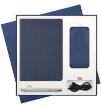 Подарочный набор Tweed, синий (ежедневник, ручка, аккумулятор)