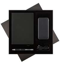 Подарочный набор Tweed, черный (ежедневник, ручка, аккумулятор)