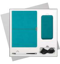 Подарочный набор In Velour, бирюзовый (ежедневник, ручка, аккумулятор)