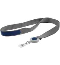 Лента для бейджа с ретрактором Devon, серая с синим