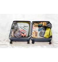 Чемодан складной Rollink Earth 55x40x20 см, 2 колеса, черный/оранжевый