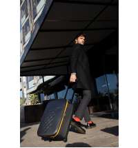 Чемодан складной Rollink Earth 55x40x20 см, 2 колеса, черный/оранжевый