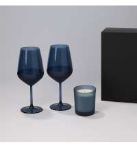 Подарочный набор свеча Enigma + 2 бокала для вина Sapphire в черной коробке