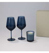 Подарочный набор свеча Enigma + 2 бокала для вина Sapphire в серой коробке