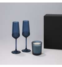 Подарочный набор свеча Enigma + 2 бокала для шампанского Sapphire в черной коробке