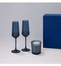 Подарочный набор свеча Enigma + 2 бокала для шампанского Sapphire в синей коробке