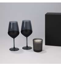Подарочный набор свеча Enigma + 2 бокала для вина Black Edition в черной коробке