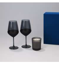 Подарочный набор свеча Enigma + 2 бокала для вина Black Edition в синей коробке
