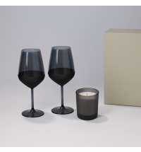 Подарочный набор свеча Enigma + 2 бокала для вина Black Edition в серой коробке