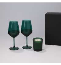 Подарочный набор свеча Enigma + 2 бокала для вина Emerald в черной коробке