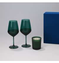 Подарочный набор свеча Enigma + 2 бокала для вина Emerald в синей коробке